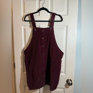 Burgundy Corduroy Overall Dress